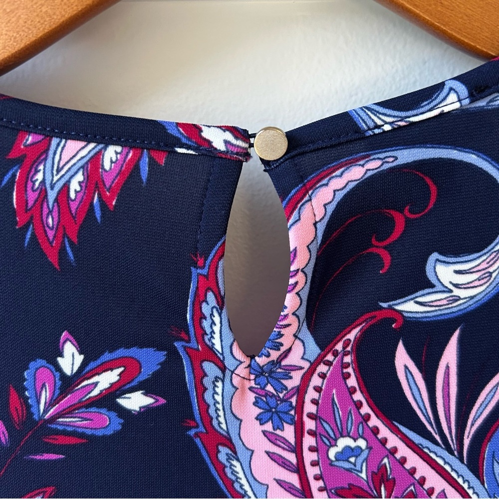 Talbots Petite Women's Dress Blue Pink Paisley Midi Travel Office‎ Preppy 12P - Picture 8 of 10